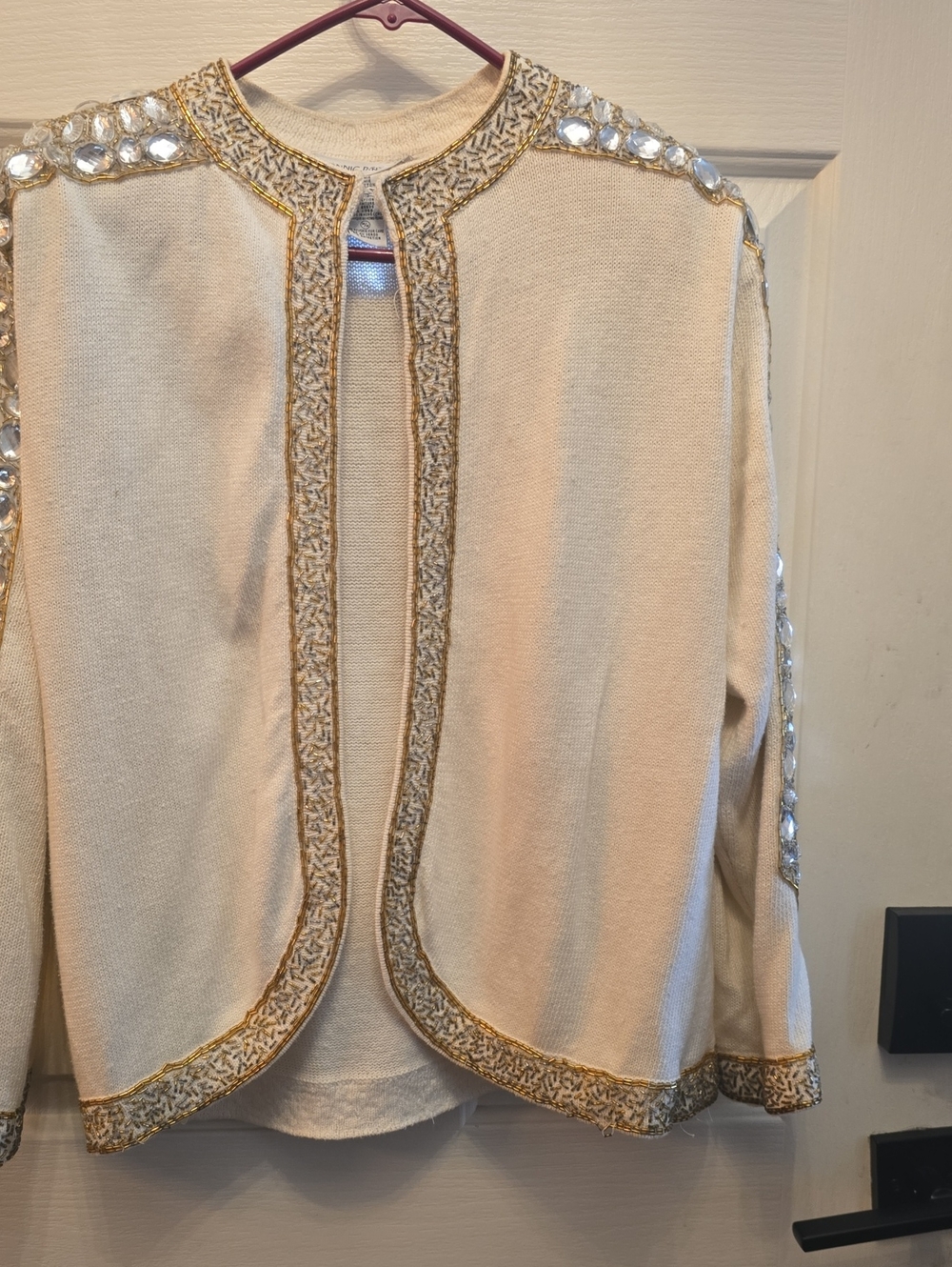 Cream Embellished Open-Front Women's Cardigan
